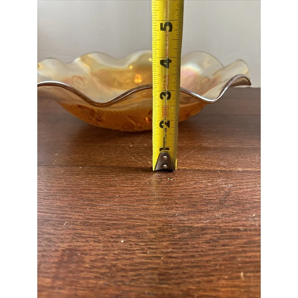 Vintage Jeanette Iris and  Herringbone Marigold Carnival Glass‎ Ruffled Bowl 11